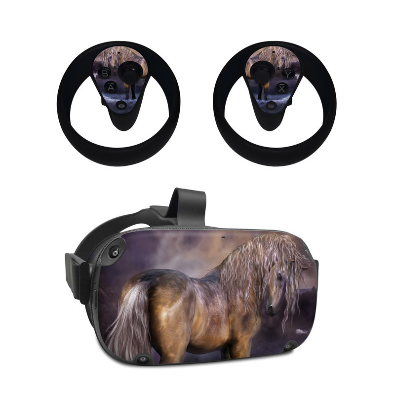 Oculus Quest Skin design of Horse, Mane, Stallion, Mustang horse, Fictional character, Mare, Painting, Wildlife, Mythical creature, with black, gray, red, blue, green colors