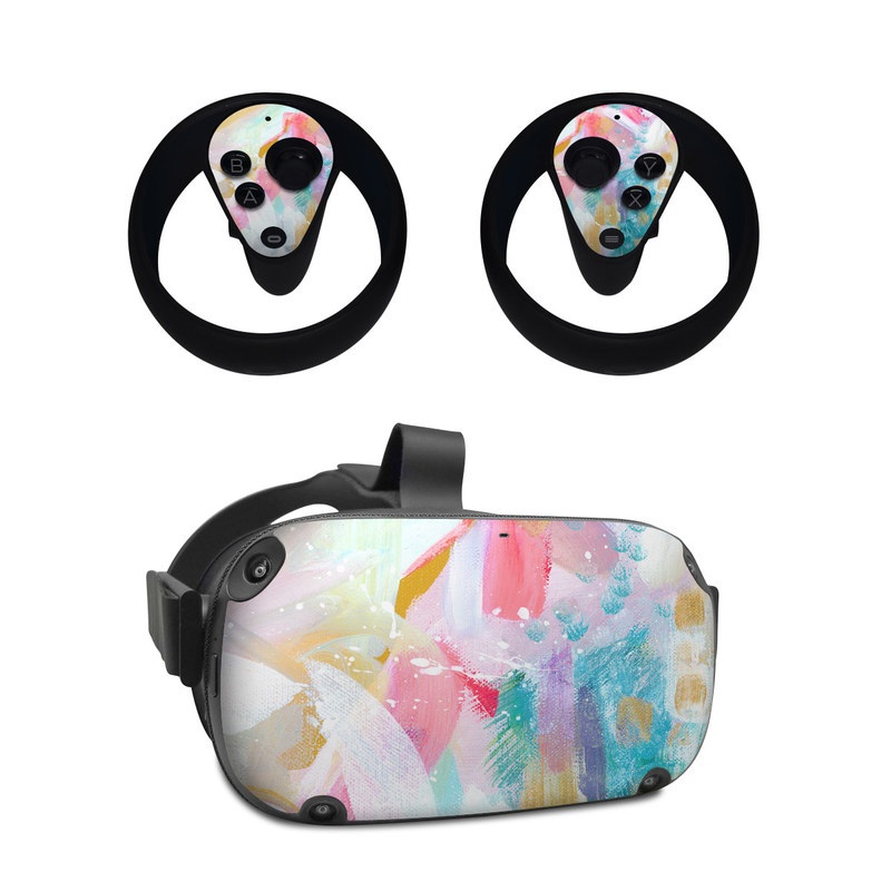 Oculus Quest Skin design of Colorfulness, Art paint, Paint, Pink, Creative arts, Art, Aqua, Magenta, Tints and shades, Font, with white, blue, pink, purple, green, yellow colors
