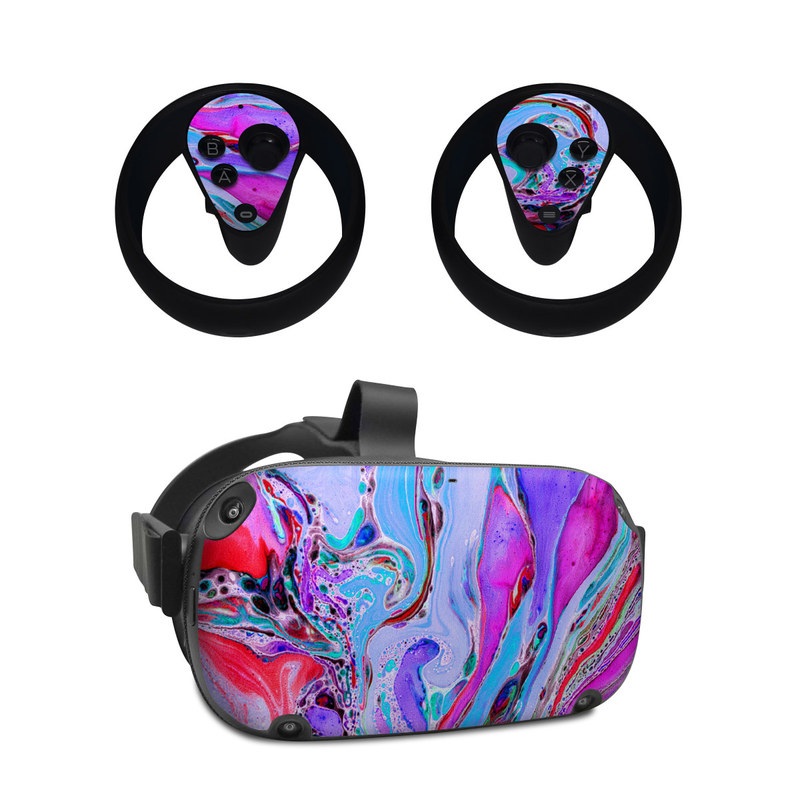 Oculus Quest Skin design of Pink, Purple, Pattern, Design, Visual arts, Art, Psychedelic art, Magenta, Acrylic paint, Colorfulness, with pink, purple, blue, green colors