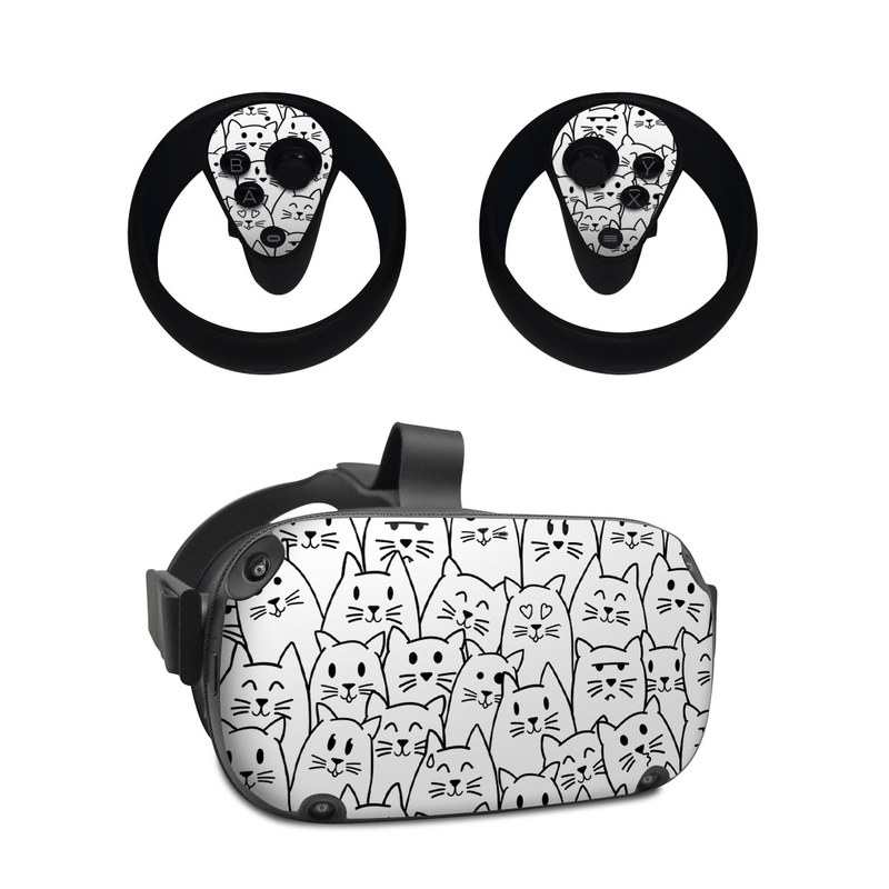 Oculus Quest Skin design of White, Line art, Text, Black, Pattern, Black-and-white, Line, Design, Font, Organism, with white, black colors