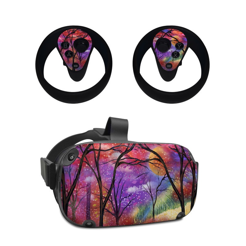 Oculus Quest Skin design of Nature, Tree, Natural landscape, Painting, Watercolor paint, Branch, Acrylic paint, Purple, Modern art, Leaf, with red, purple, black, gray, green, blue colors