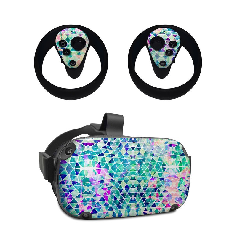 Oculus Quest Skin design of Pattern, Aqua, Line, Teal, Purple, Turquoise, Design, with white, blue, purple, orange, green colors