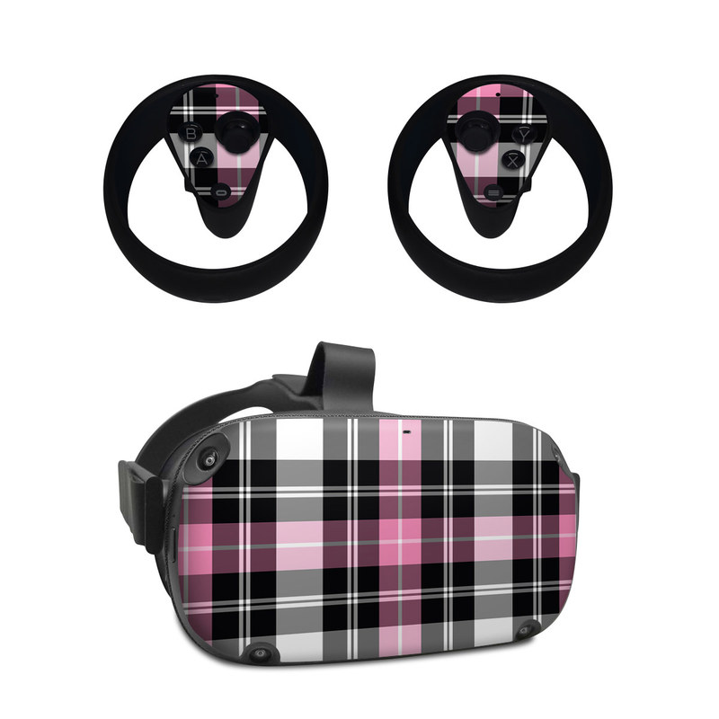 Oculus Quest Skin design of Plaid, Tartan, Pattern, Pink, Purple, Violet, Line, Textile, Magenta, Design, with black, gray, pink, red, white, purple colors