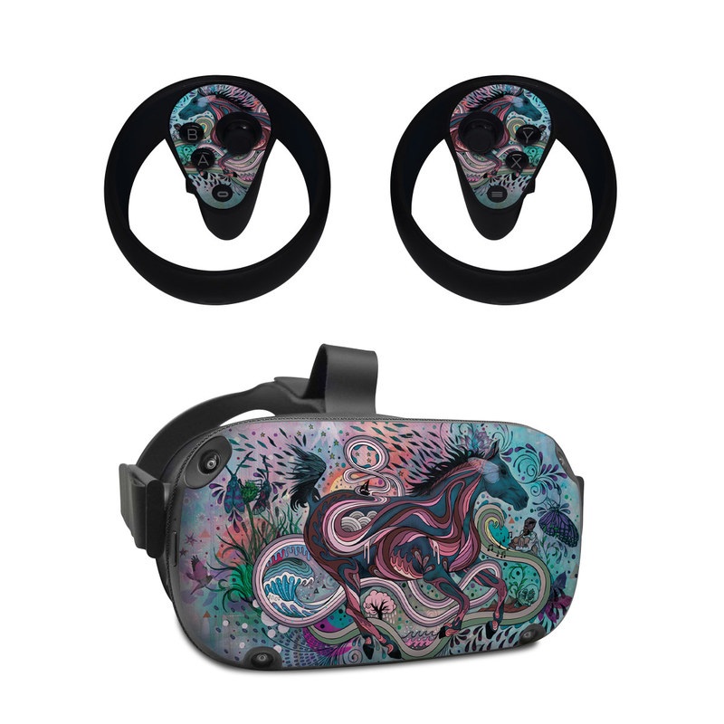 Oculus Quest Skin design of Illustration, Art, Visual arts, Graphic design, Fictional character, Psychedelic art, Pattern, Drawing, Painting, Mythology, with gray, black, blue, red, purple colors