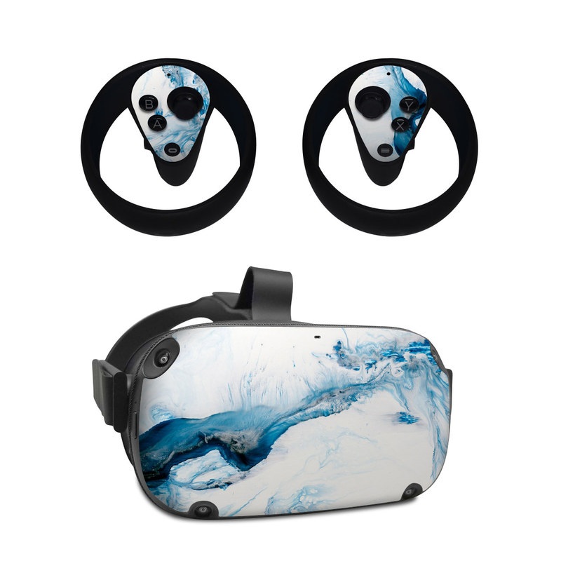 Oculus Quest Skin design of Glacial landform, Blue, Water, Glacier, Sky, Arctic, Ice cap, Watercolor paint, Drawing, Art, with white, blue, black colors