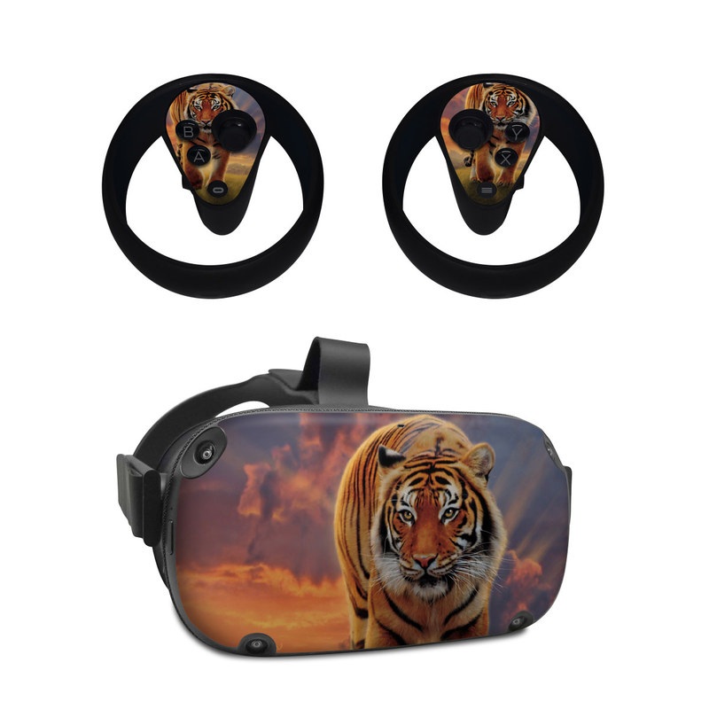 Oculus Quest Skin design of Tiger, Wildlife, Bengal tiger, Mammal, Felidae, Siberian tiger, Sky, Big cats, Terrestrial animal, Carnivore, with black, white, yellow, red, green, blue colors