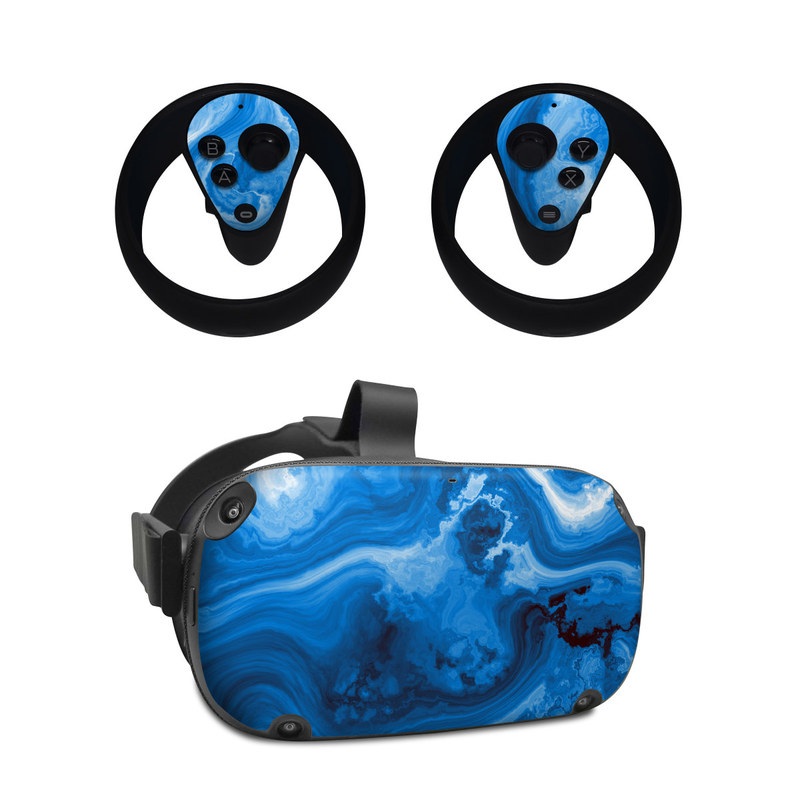 Oculus Quest Skin design of Blue, Water, Aqua, Azure, Turquoise, Pattern, Liquid, Wave, Electric blue, Design, with blue, white, black colors