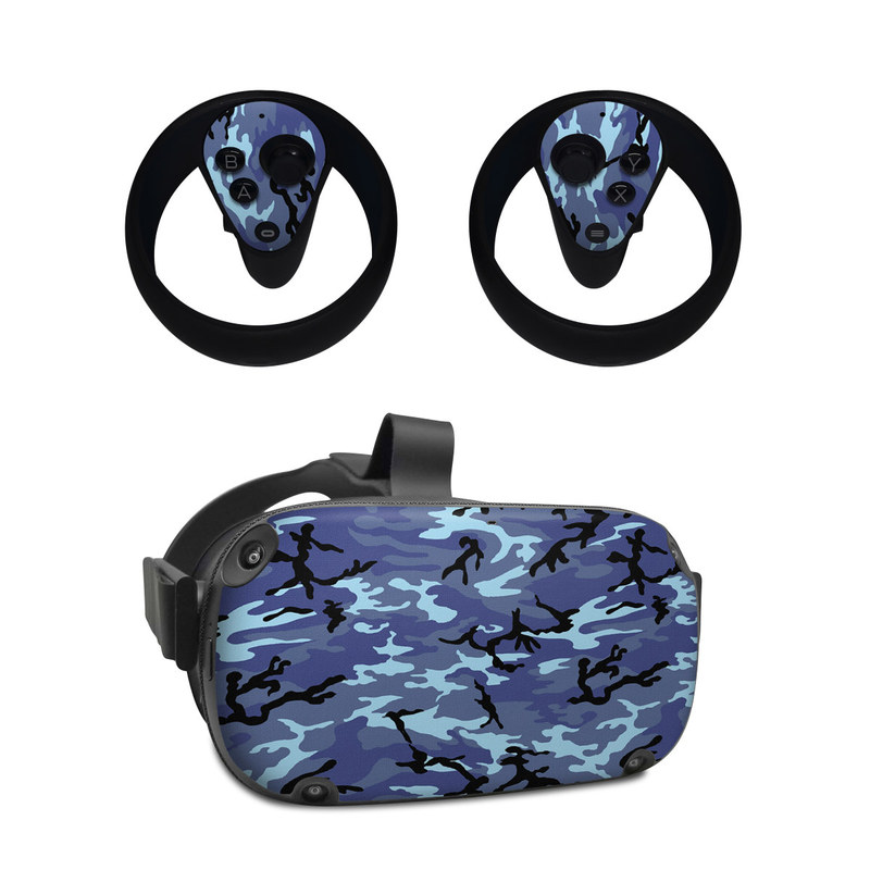 Oculus Quest Skin design of Military camouflage, Pattern, Blue, Aqua, Teal, Design, Camouflage, Textile, Uniform, with blue, black, gray, purple colors
