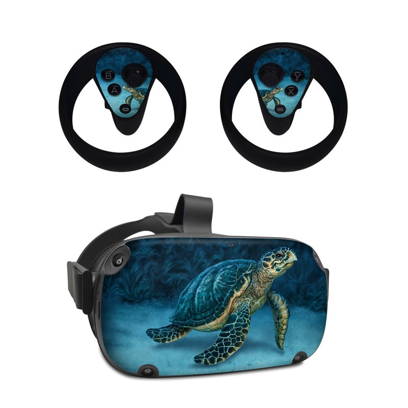Oculus Quest Skin design of Water, Nature, Organism, Reptile, Turtle, Hawksbill sea turtle, Underwater, Wildlife, Sea turtle, Reef, with green, gray, blue, white colors
