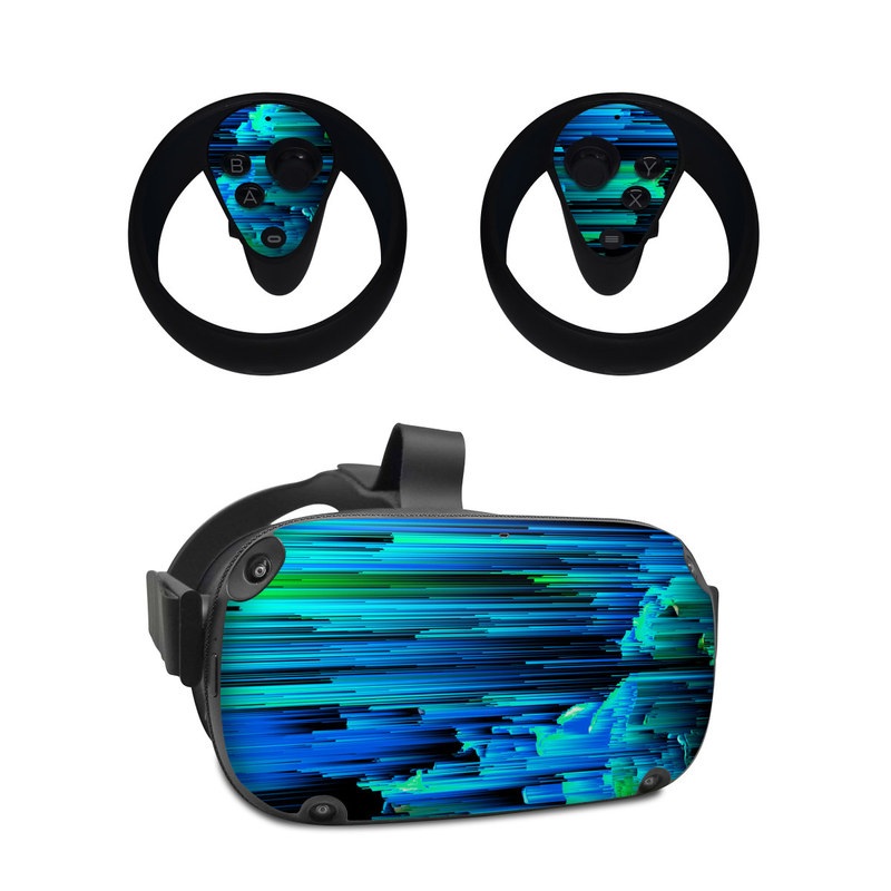 Oculus Quest Skin design of Blue, Green, Turquoise, Light, Colorfulness, Electric blue, with blue, green, black, white colors