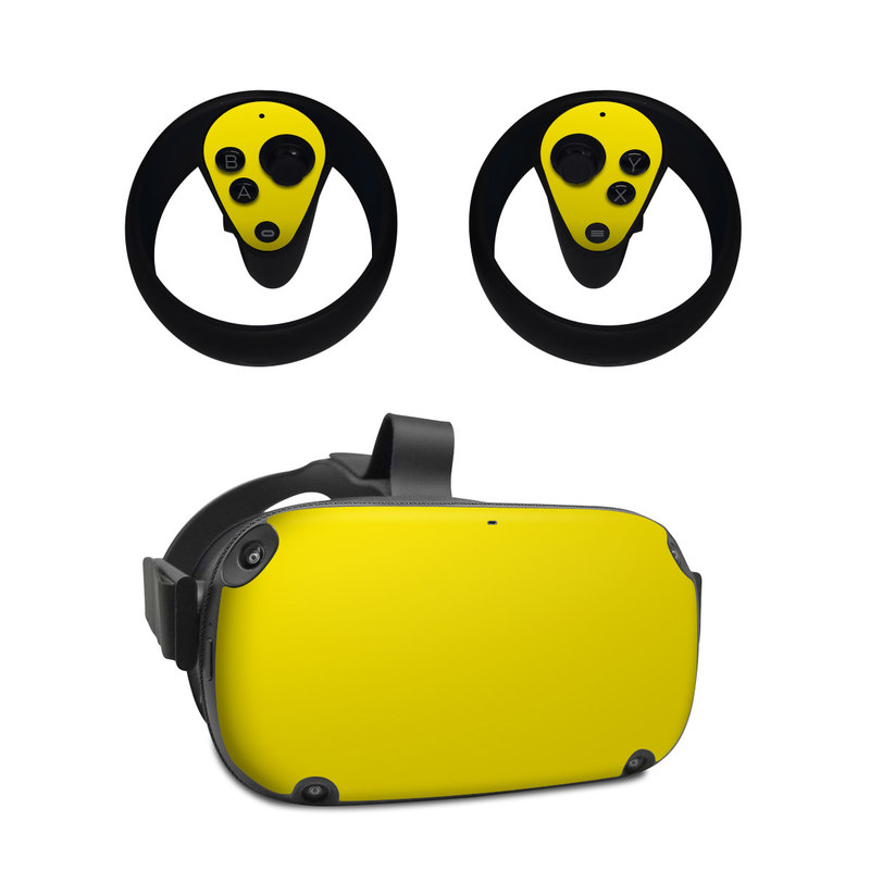 Oculus Quest Skin design of Green, Yellow, Orange, Text, Font, with yellow colors