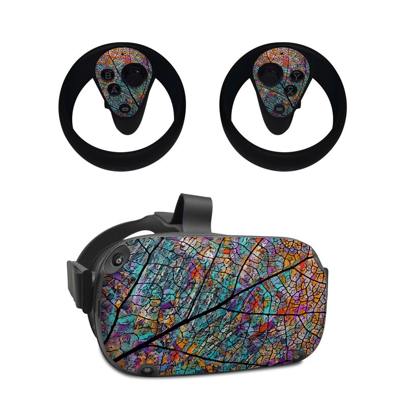Oculus Quest Skin design of Pattern, Colorfulness, Line, Branch, Tree, Leaf, Design, Visual arts, Glass, Plant, with black, gray, red, blue, green colors