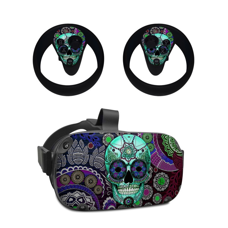 Oculus Quest Skin design of Psychedelic art, Pattern, Skull, Purple, Bone, Violet, Design, Visual arts, Art, Magenta, with blue, green, purple, red, green, pink colors