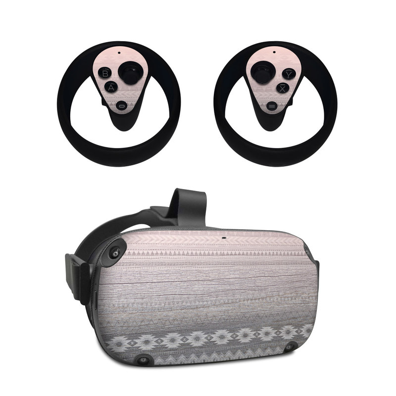 Oculus Quest Skin design of White, Beige, Textile, Pattern, Lace, Tablecloth, Linen, Linens, with pink, white, gray colors