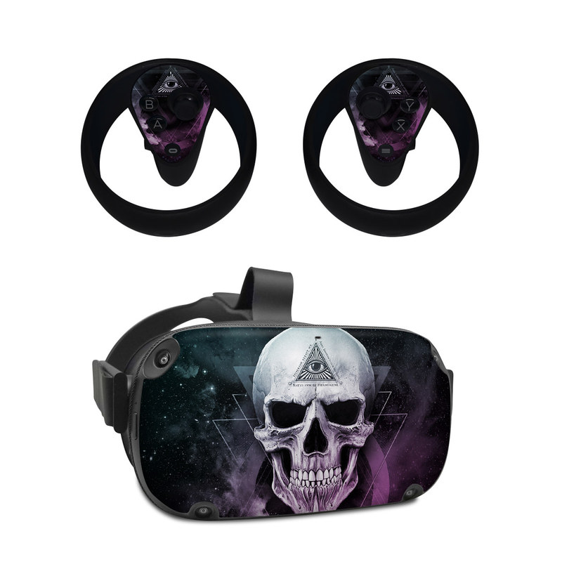 Oculus Quest Skin design of Skull, Bone, Illustration, Font, Jaw, Fictional character, Graphic design, Graphics, Art, with black, white, gray, purple colors