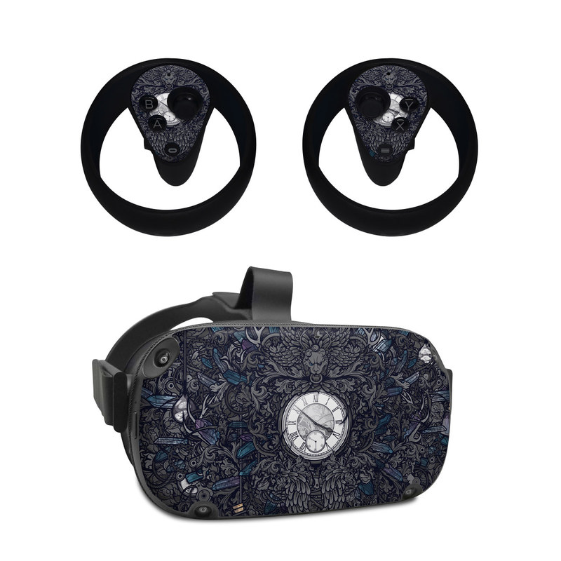 Oculus Quest Skin design of Blue, Pattern, Psychedelic art, Design, Circle, Art, Font, Graphic design, Visual arts, Illustration, with black, gray colors