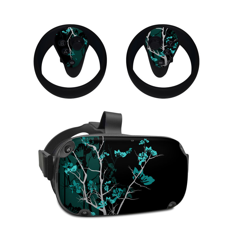 Oculus Quest Skin design of Branch, Black, Blue, Green, Turquoise, Teal, Tree, Plant, Graphic design, Twig, with black, blue, gray colors