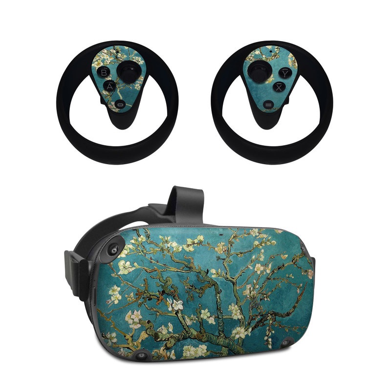 Oculus Quest Skin design of Tree, Branch, Plant, Flower, Blossom, Spring, Woody plant, Perennial plant, with blue, black, gray, green colors