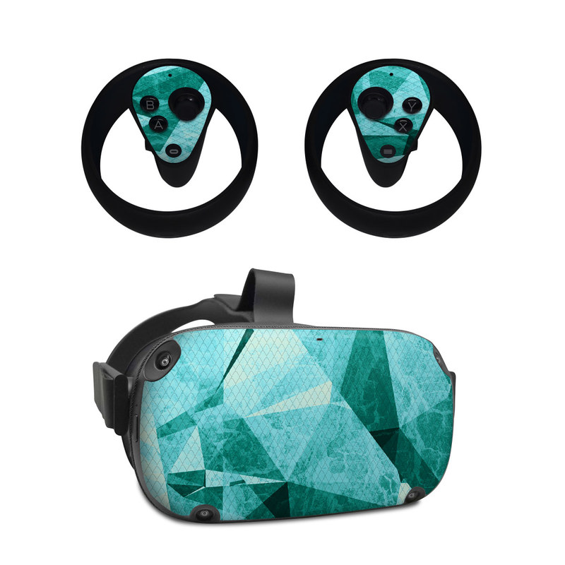 Oculus Quest Skin design of Aqua, Blue, Pattern, Turquoise, Illustration, Teal, Design, Line, Graphic design, with blue colors