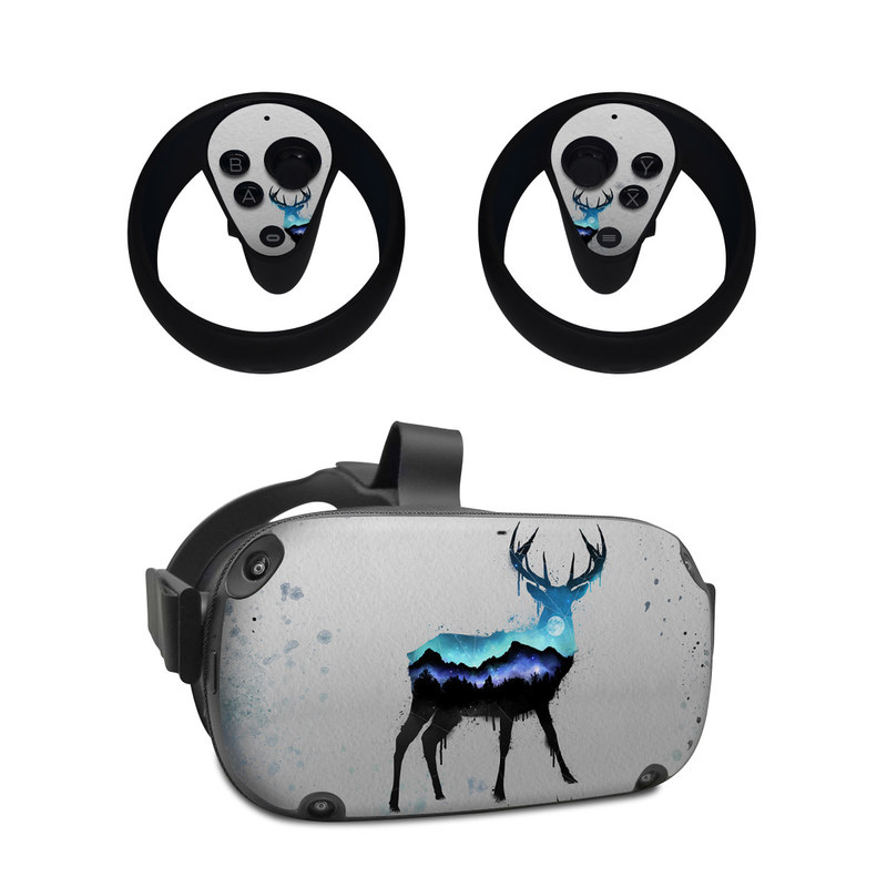 Oculus Quest Skin design of Reindeer, Deer, Illustration, Watercolor paint, Art, Elk, Wildlife, Drawing, Paint, Graphics, with gray, black, blue, purple, white colors