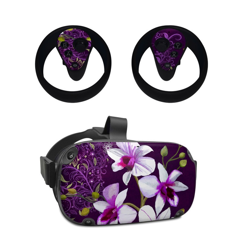 Oculus Quest Skin design of Flower, Purple, Petal, Violet, Lilac, Plant, Flowering plant, cooktown orchid, Botany, Wildflower, with black, gray, white, purple, pink colors