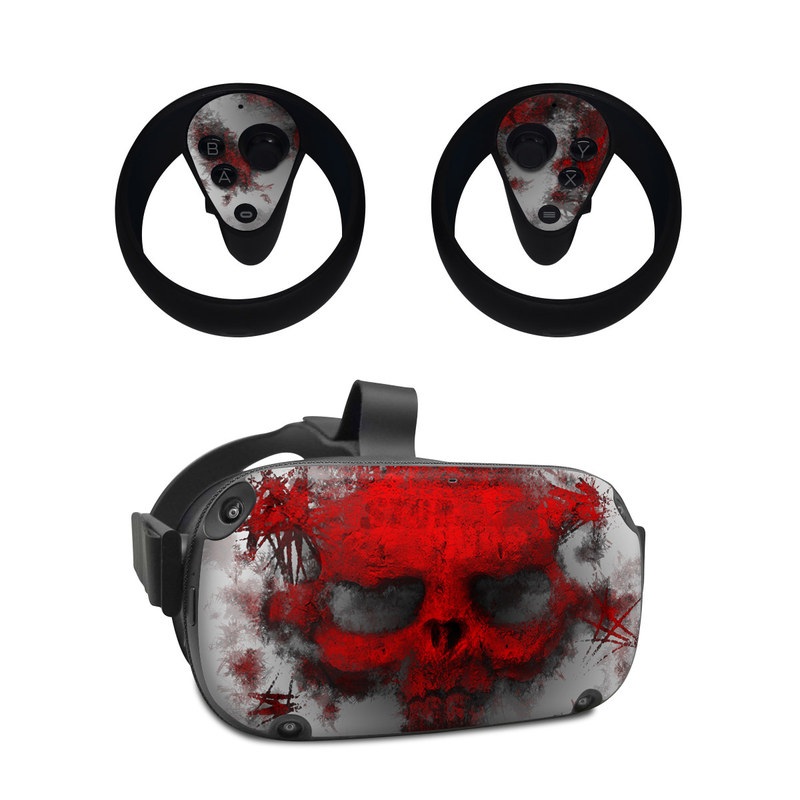 Oculus Quest Skin design of Red, Graphic design, Skull, Illustration, Bone, Graphics, Art, Fictional character, with red, gray, black, white colors
