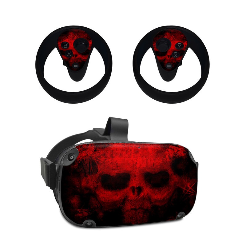 Oculus Quest Skin design of Red, Skull, Bone, Darkness, Mouth, Graphics, Pattern, Fiction, Art, Fractal art, with black, red colors