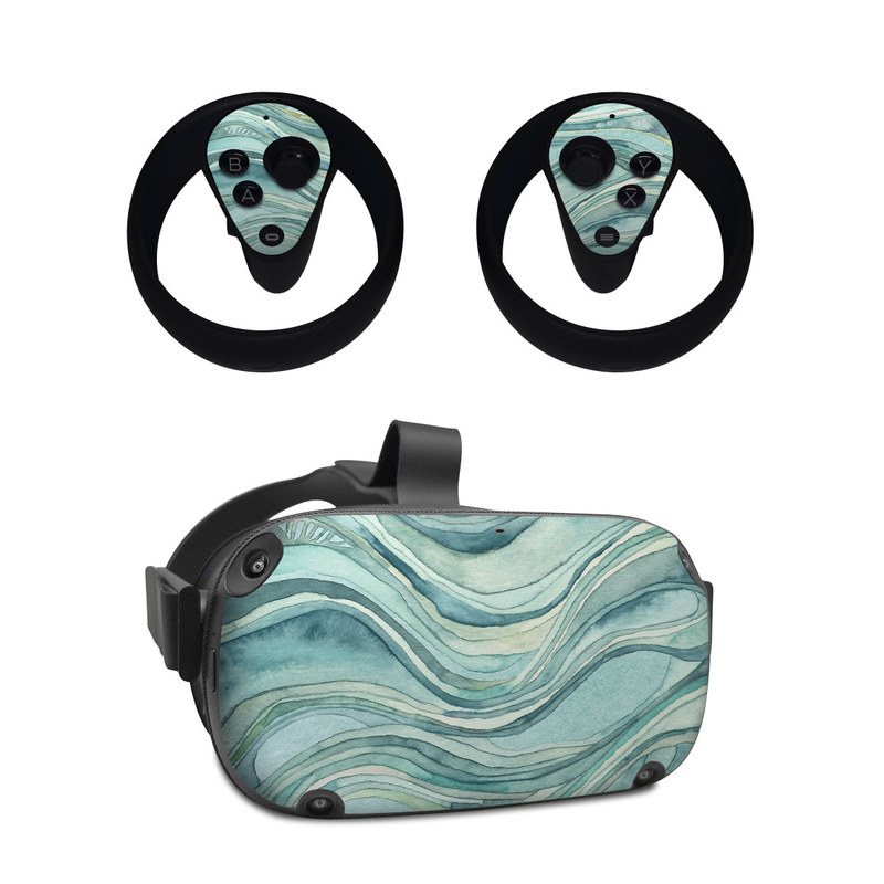Oculus Quest Skin design of Aqua, Blue, Pattern, Turquoise, Teal, Water, Design, Line, Wave, Textile, with gray, blue colors