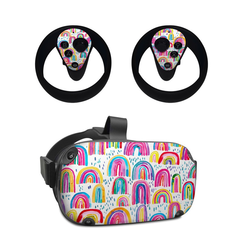 Oculus Quest Skin design of Line, Pattern, Design, with white, orange, yellow, blue, pink, red, green colors