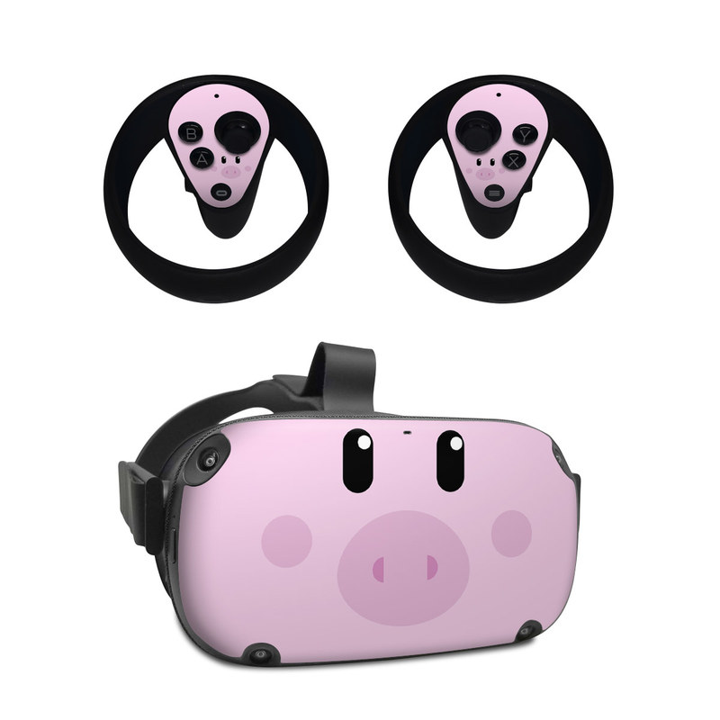 Oculus Quest Skin design of Pink, Cartoon, Violet, Nose, Purple, Snout, Suidae, Material property, Illustration, Animation, with pink, black, white colors