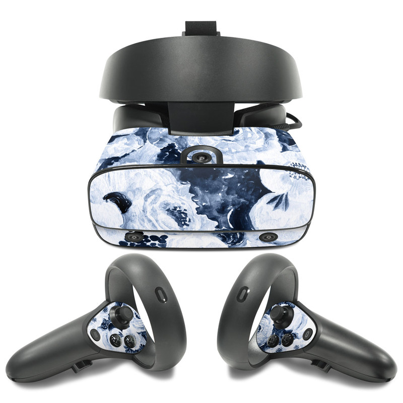 Oculus Rift S Skin design of White, Flower, Cut flowers, Garden roses, Plant, Bouquet, Rose, Black-and-white, Rose family, Still life, with white, blue colors