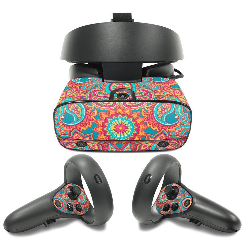 Oculus Rift S Skin design of Pattern, Paisley, Motif, Visual arts, Design, Art, Textile, Psychedelic art, with orange, yellow, blue, red colors