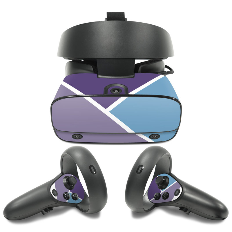 Oculus Rift S Skin design of Violet, Purple, Turquoise, Line, Pattern, Design, Graphic design, Font, Triangle, Magenta, with white, blue, purple colors