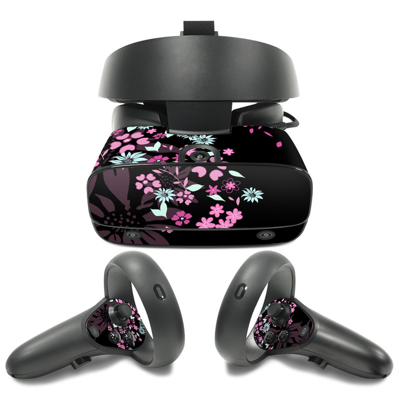 Oculus Rift S Skin design of Pink, Pattern, Flower, Plant, Botany, Petal, Floral design, Design, Pedicel, Graphic design, with black, gray, purple, green, red, pink colors