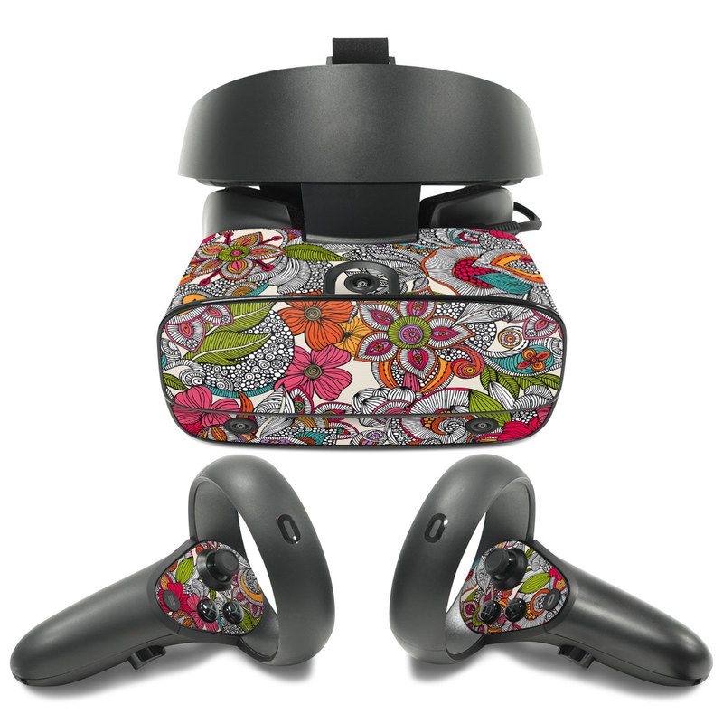 Oculus Rift S Skin design of Pattern, Drawing, Visual arts, Art, Design, Doodle, Floral design, Motif, Illustration, Textile, with gray, red, black, green, purple, blue colors