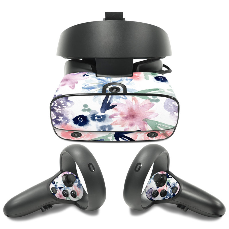 Oculus Rift S Skin design of Pattern, Graphic design, Design, Floral design, Plant, Flower, Illustration, with white, blue, purple, green, pink colors