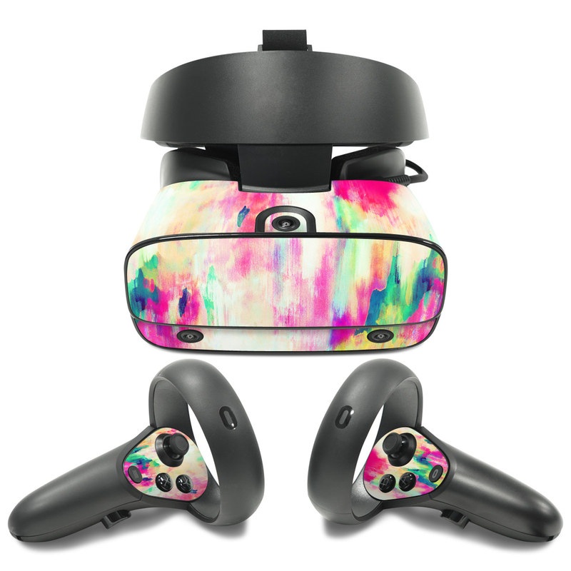 Oculus Rift S Skin design of Pink, Magenta, Art, Watercolor paint, Dye, Visual arts, Pattern, Modern art, Painting, Acrylic paint, with red, white, green colors