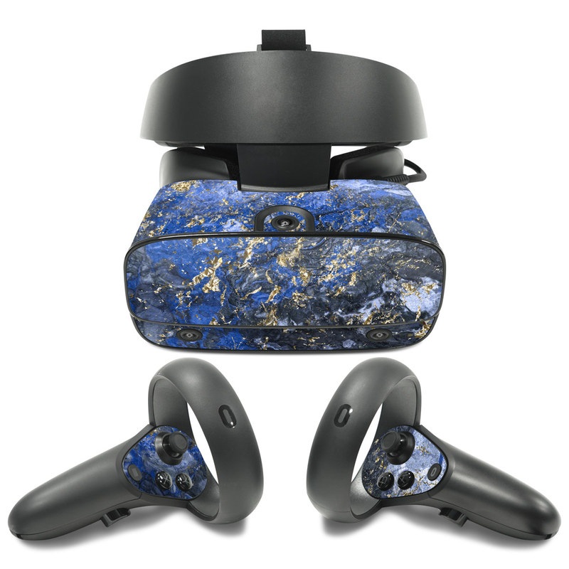 Oculus Rift S Skin design of Blue, Water, Cobalt blue, Rock, Painting, Geology, Electric blue, Mineral, Pattern, Acrylic paint, with black, blue, yellow, white, gray colors