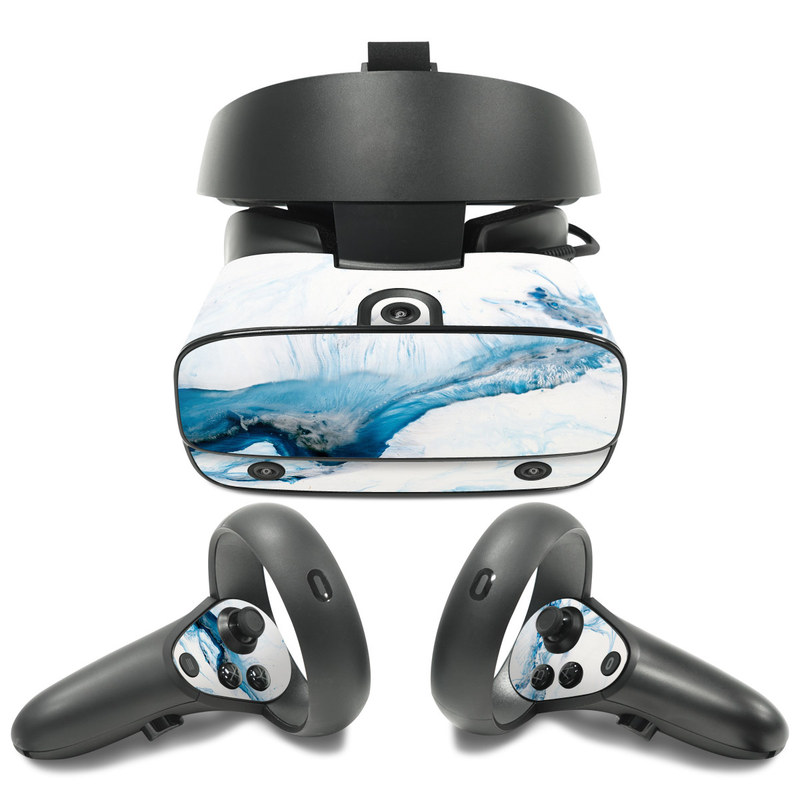Oculus Rift S Skin design of Glacial landform, Blue, Water, Glacier, Sky, Arctic, Ice cap, Watercolor paint, Drawing, Art, with white, blue, black colors