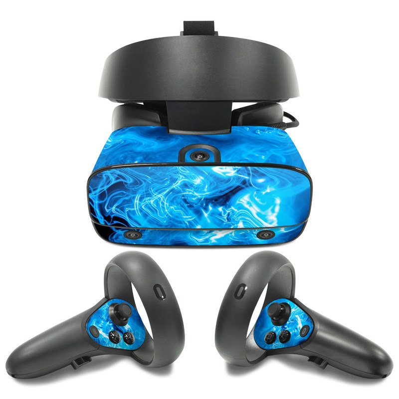 Oculus Rift S Skin design of Blue, Water, Electric blue, Organism, Pattern, Smoke, Liquid, Art, with blue, black, purple colors