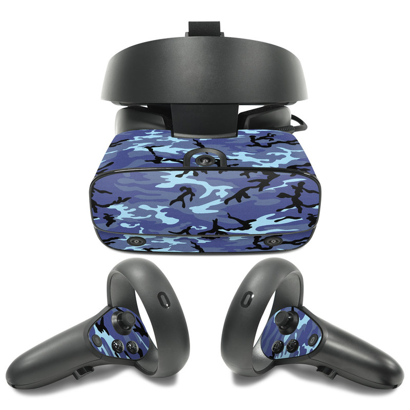 Oculus Rift S Skin design of Military camouflage, Pattern, Blue, Aqua, Teal, Design, Camouflage, Textile, Uniform, with blue, black, gray, purple colors
