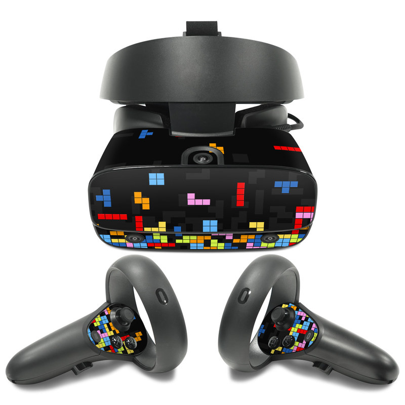 Oculus Rift S Skin design of Pattern, Symmetry, Font, Design, Graphic design, Line, Colorfulness, Magenta, Square, Graphics, with black, green, blue, orange, red colors