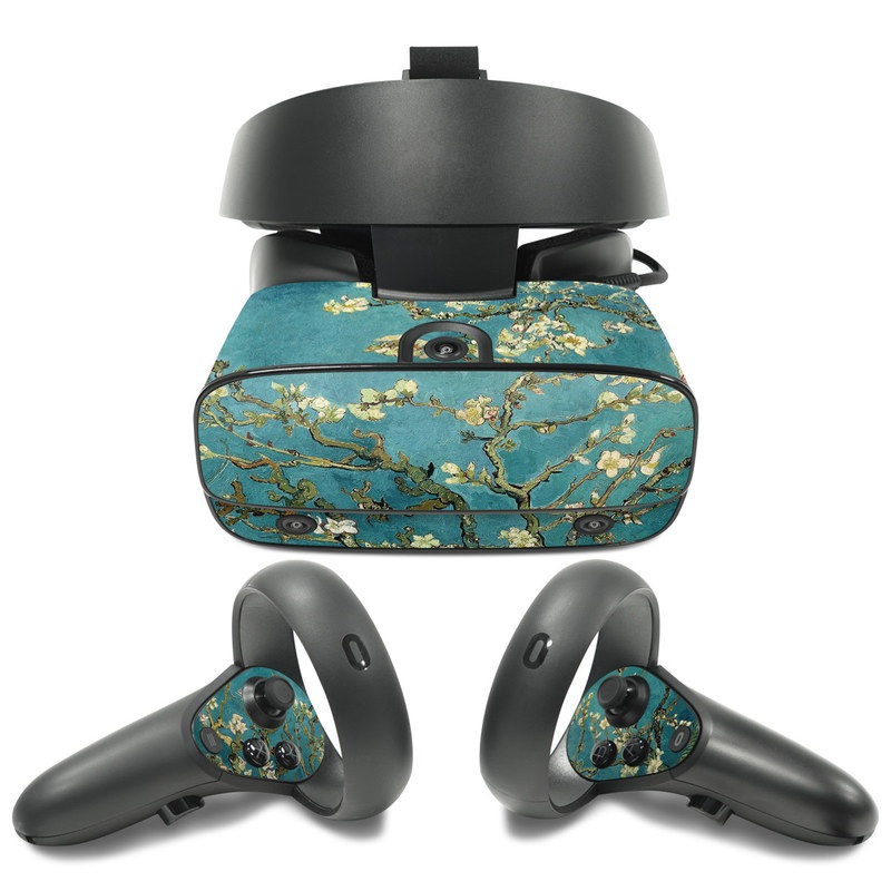 Oculus Rift S Skin design of Tree, Branch, Plant, Flower, Blossom, Spring, Woody plant, Perennial plant, with blue, black, gray, green colors