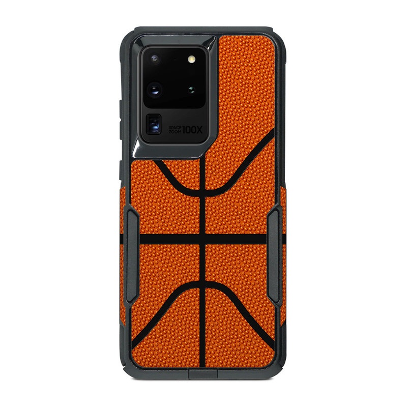 OtterBox Commuter Galaxy S20 Ultra Case Skin design of Orange, Basketball, Line, Pattern, Sport venue, Brown, Yellow, Design, Net, Team sport, with orange, black colors
