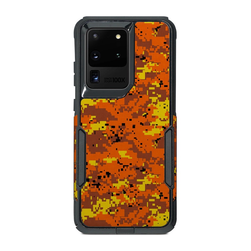 OtterBox Commuter Galaxy S20 Ultra Case Skin design of Orange, Yellow, Leaf, Tree, Pattern, Autumn, Plant, Deciduous, with red, green, black colors