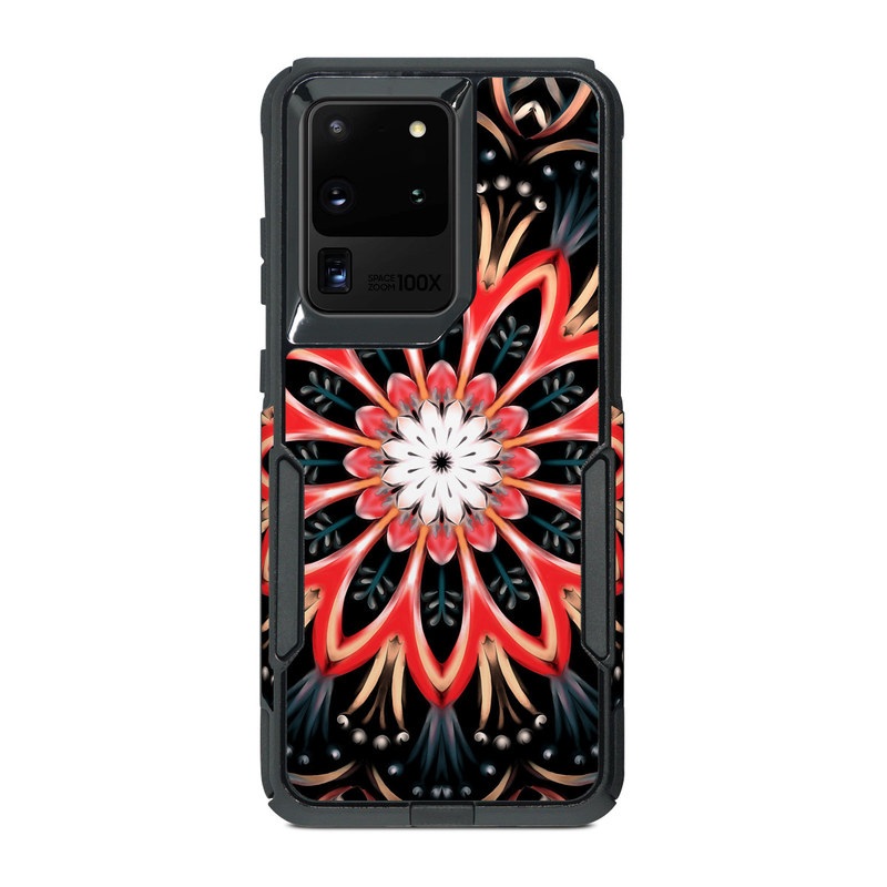 OtterBox Commuter Galaxy S20 Ultra Case Skin design of Pattern, Psychedelic art, Symmetry, Design, Art, Visual arts, Textile, Kaleidoscope, Fractal art, Ornament, with black, red, white, blue, yellow, orange colors