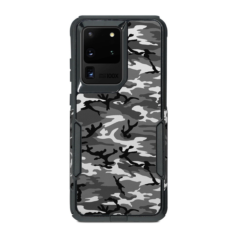 OtterBox Commuter Galaxy S20 Ultra Case Skin design of Military camouflage, Pattern, Clothing, Camouflage, Uniform, Design, Textile, with black, gray colors