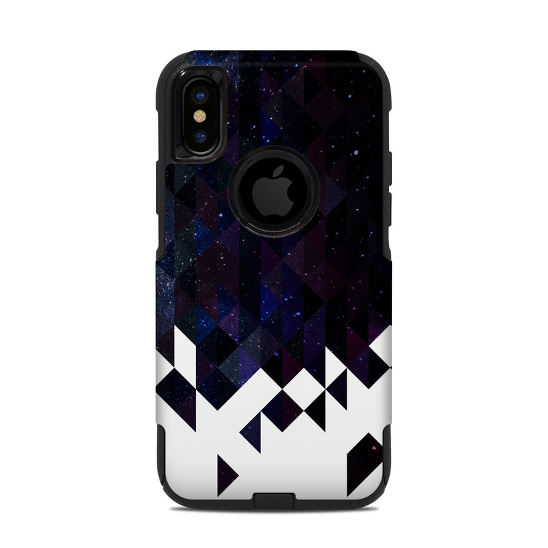 OtterBox Commuter iPhone XS Case Skin design of Text, Pattern, Graphic design, Font, Purple, Design, Line, Triangle, Logo, Graphics, with black, blue, white colors