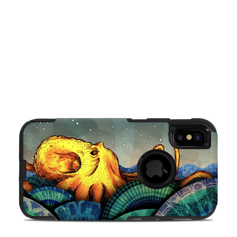 OtterBox Commuter iPhone XS Case Skin design of Illustration, Fractal art, Art, Cg artwork, Sky, Organism, Psychedelic art, Graphic design, Graphics, Octopus, with black, gray, blue, green, red colors