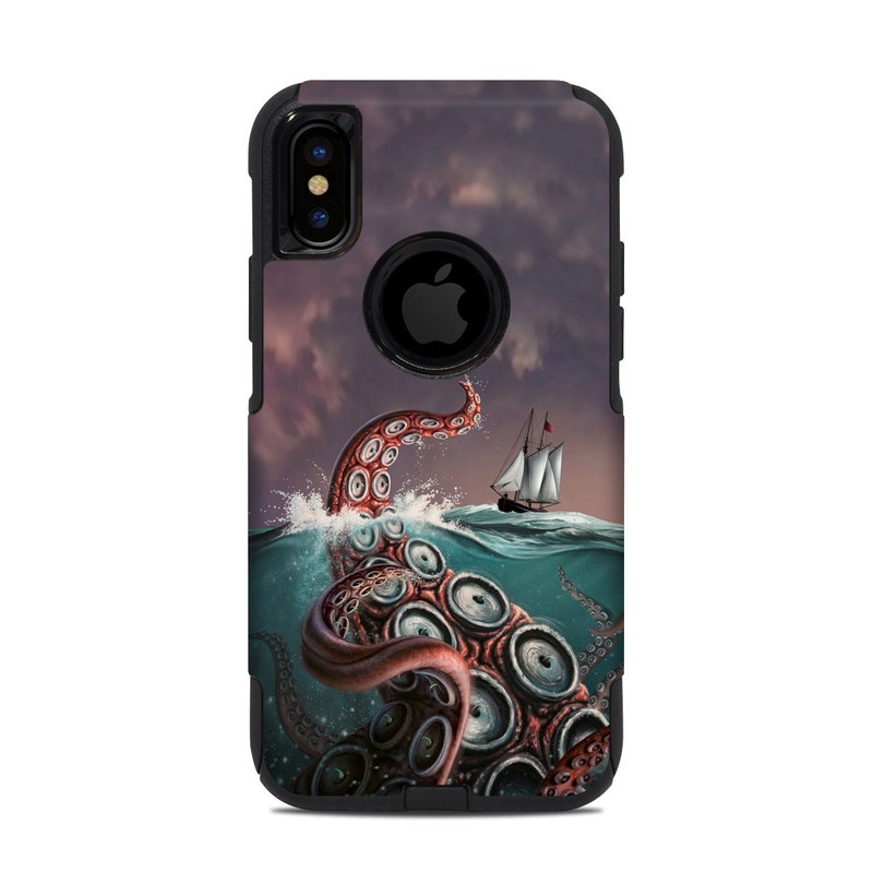 OtterBox Commuter iPhone XS Case Skin design of Octopus, Water, Illustration, Wind wave, Sky, Graphic design, Organism, Cephalopod, Cg artwork, giant pacific octopus, with blue, gray, white, brown, red colors